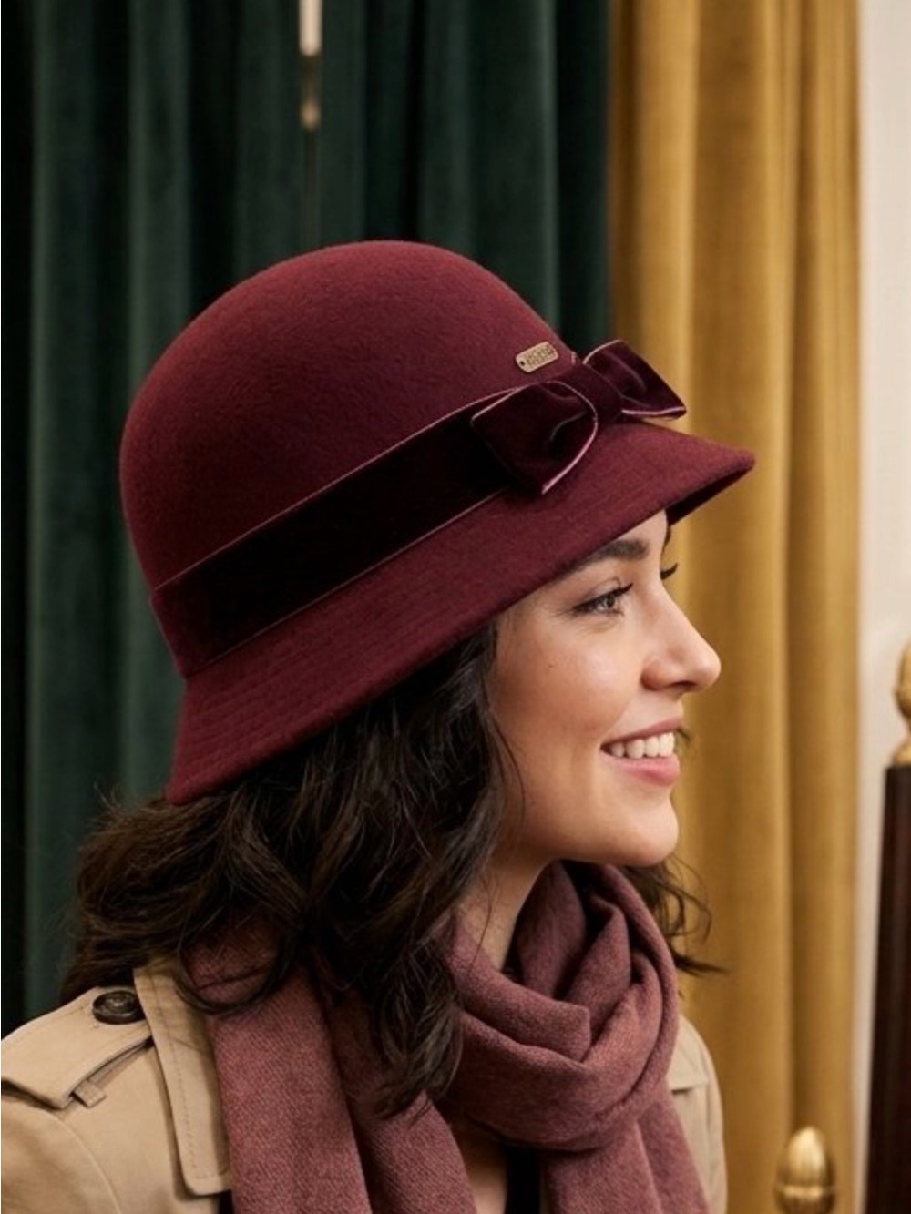 Adora wool felt cloche hat. The hat is a deep burgundy color NWT